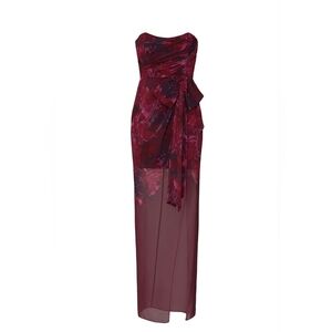 Badgley Mischka Burgundy Floral Bow Detail Formal Gown 16